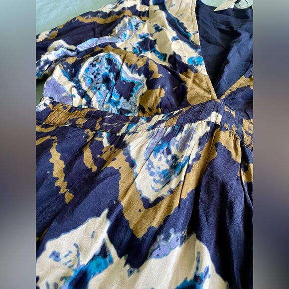 Anthropologie Othilia Blue Tiered Ruffled Maxi Dress Long Sleeve Size L - Picture 6 of 8